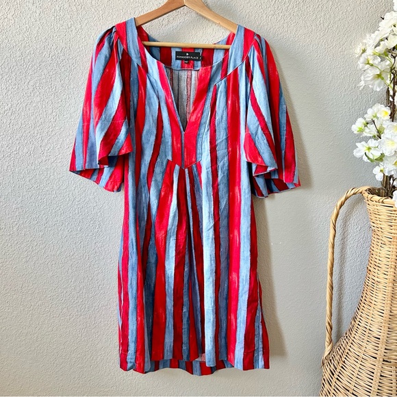 Tuckernuck Dresses & Skirts - Pomander Place Painterly Stripe Finley Flutter Sleeve Dress Size Small Red Blue